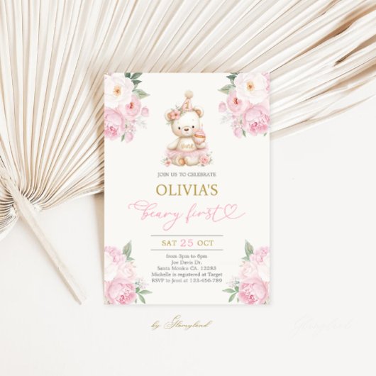 Invitation Fille premier anniversaire Beary