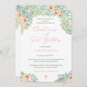 Invitation Fille premier anniversaire et baptême Printemps (Devant / Derrière)