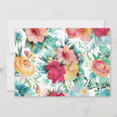 Invitation Fille premier anniversaire fleurs rose sarcelle ja (Dos)