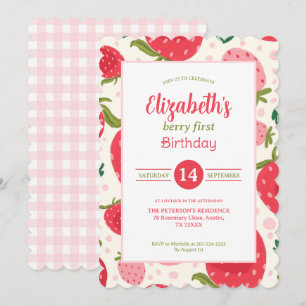 Invitation Fille Premier Anniversaire Motif Fraise Mignon