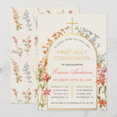 Invitation Fille Première Communion Fleurs de champs Arche do (Devant / Derrière)