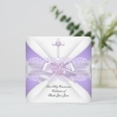 Invitation Fille Première Communion Sainte Lilac Coeur dentel (Debout devant)