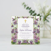 Invitation Fille Première Communion Violet vert violet Violet (Debout devant)