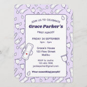 Invitation Fille Première Période Purple mignon Menstrual Pad (Devant / Derrière)