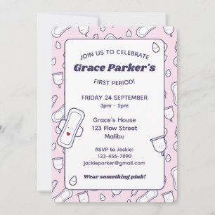 Invitation Fille Première Période Rose mignonne Menstrual Pad