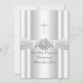 Invitation Fille première sainte communion Argent blanc (Devant)