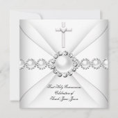 Invitation Fille première sainte communion blanc Argent 2 (Devant)