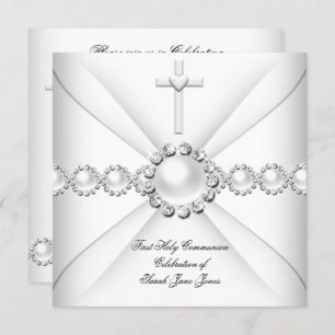 Invitation Fille première sainte communion blanc Argent 2