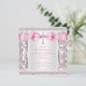 Invitation Fille première sainte communion Croix Damas rose a (Debout devant)