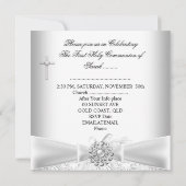 Invitation Fille première sainte communion Damas blanc argent (Dos)