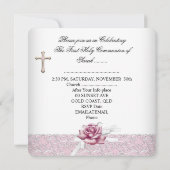 Invitation Fille Première Sainte Communion Damask Rose Rose R (Dos)