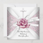Invitation Fille Première Sainte Communion Damask Rose Rose R (Devant)
