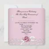 Invitation Fille Première Sainte Communion Damask Rose Rose R (Dos)