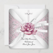 Invitation Fille Première Sainte Communion Damask Rose Rose R (Devant)