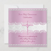 Invitation Fille Première Sainte Communion Dentelle rose Perl (Devant)