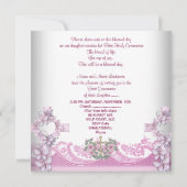 Invitation Fille première sainte Communion dentelle rose phot (Dos)