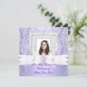 Invitation Fille première sainte communion jolie violette pho (Debout devant)