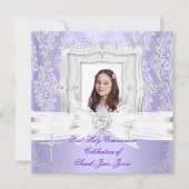 Invitation Fille première sainte communion jolie violette pho (Devant)