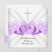 Invitation Fille première sainte communion Lilac dentelle bla (Devant / Derrière)