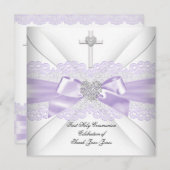 Invitation Fille première sainte communion Lilac dentelle Coe (Devant / Derrière)