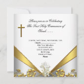 Invitation Fille Première Sainte Communion Or Blanc Floral 2 (Dos)