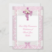Invitation Fille Première Sainte Communion Pink Dentelle Bow  (Devant)