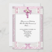 Invitation Fille Première Sainte Communion Pink Dentelle Bow  (Dos)
