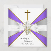 Invitation Fille Première Sainte Communion Purple Blanc Flora (Devant)