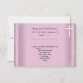 Invitation Fille première sainte communion rose argent blanc (Dos)