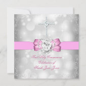 Invitation Fille première sainte communion rose blanc (Devant)