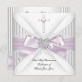 Invitation Fille première sainte communion rose blanc gris co (Devant / Derrière)