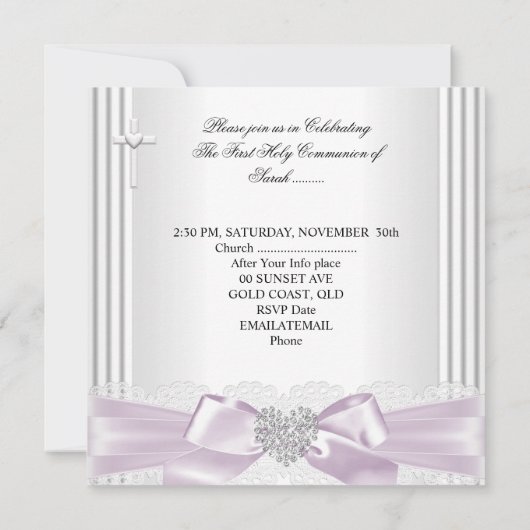 Invitation Fille première sainte communion rose blanc gris co (Dos)