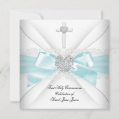 Invitation Fille première sainte communion Turquoise blanc co (Devant)
