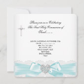 Invitation Fille première sainte communion Turquoise blanc co (Dos)