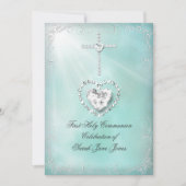 Invitation Fille Première Sainte Communion Turquoise Bleu Cél (Devant)