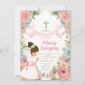 Invitation Fille priant la première sainte communion rose flo (Devant)