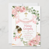 Invitation Fille priant la première sainte communion rose flo (Devant)