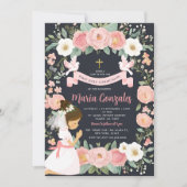 Invitation Fille priant la première sainte communion rose flo (Devant)