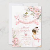 Invitation Fille priant la première sainte communion rose flo (Devant)