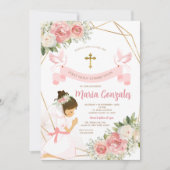 Invitation Fille priant l'or première sainte communion rose f (Devant)