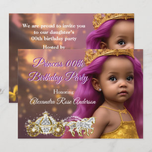 Invitation Fille princesse anniversaire voiture rose ethnique