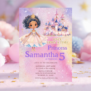 Invitation Fille princesse château Afro-Américaine Anniversai