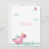 Invitation Fille princesse Dinosaur rose et Turquoise fête d' (Dos)