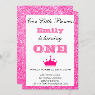 Invitation Fille princesse Hot rose Parties scintillant premi