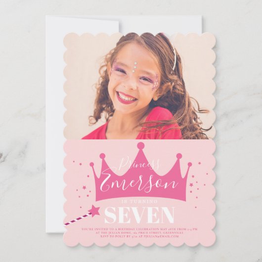 Invitation Fille princesse mignonne rose fête d'anniversaire (Devant)