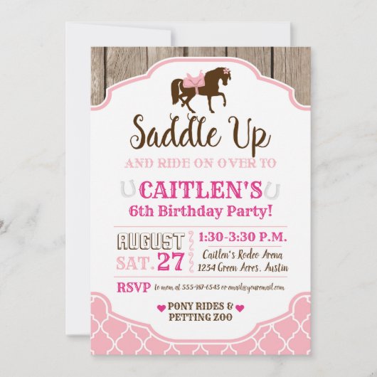 Invitation Fille princesse Saddup Pony Anniversaire (Devant)