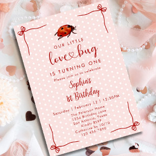 Invitation Fille Punaise de Bonheur 1er Anniversaire
