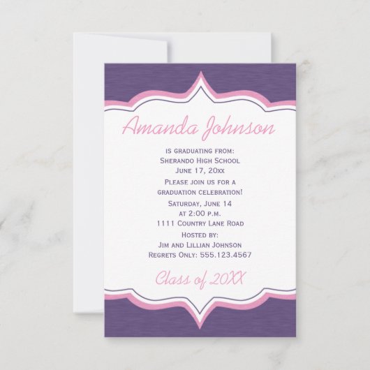 Invitation Fille Purple et Pink Graduation Party (Devant)