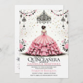 Invitation Fille Quinceañera rose (Devant / Derrière)