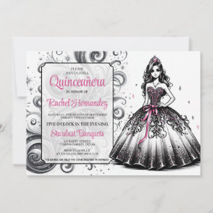 Invitation Fille Quinceañera rose et noire